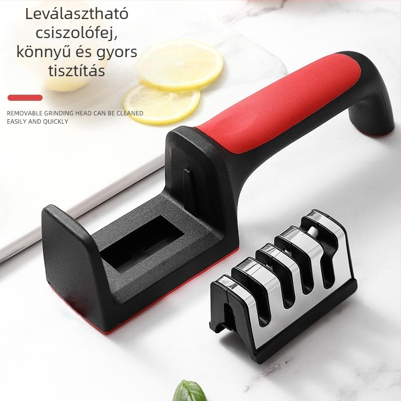 Kézi működésű rozsdamentes acél kés- és ollóélező – 3–4 fokozatú élezés, kézi működés, OEM/privát címke elérhető