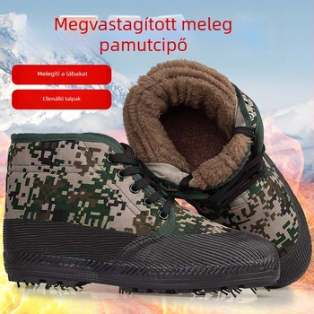 Téli vászon munkacipő magas szárú, fleece béléses, gumitalppal