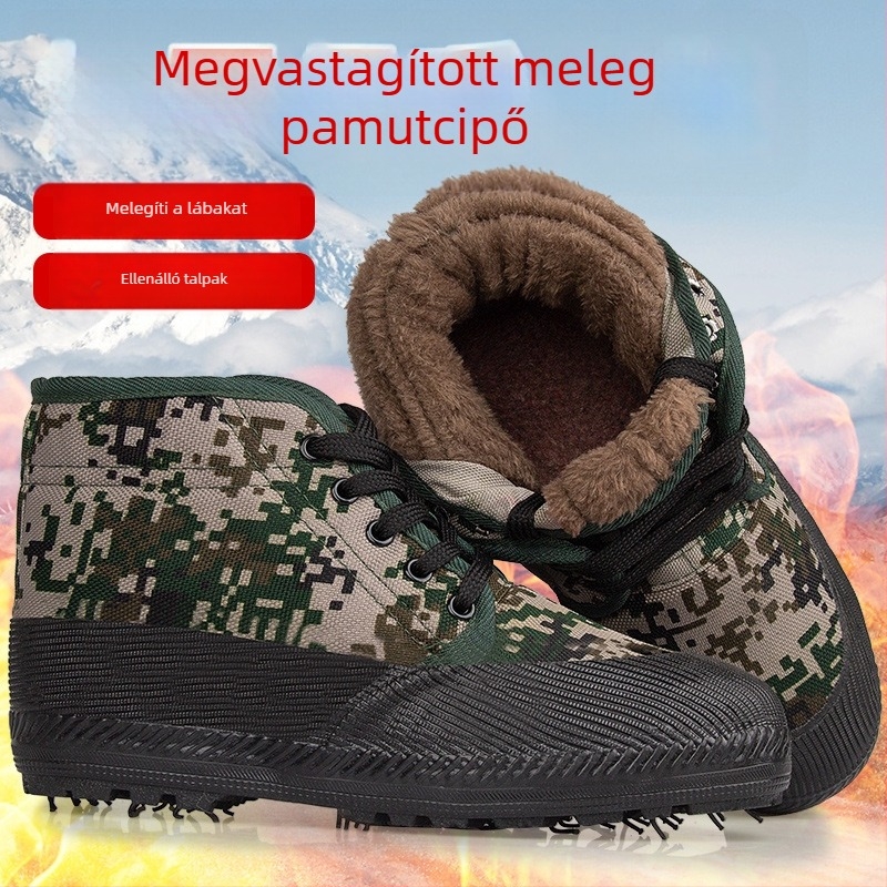 Téli vászon munkacipő magas szárú, fleece béléses, gumitalppal