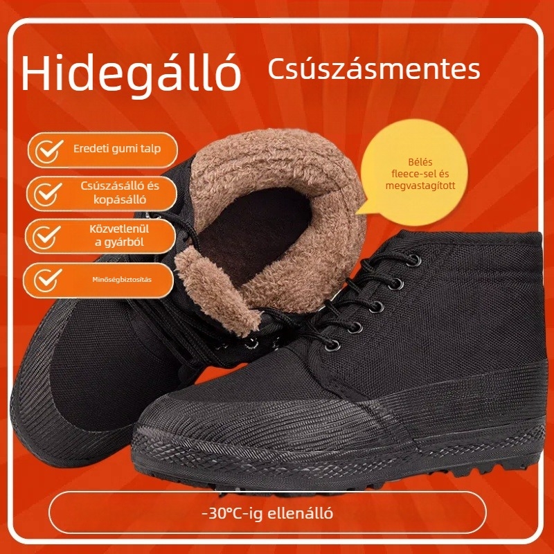Téli vászon munkacipő magas szárú, fleece béléses, gumitalppal