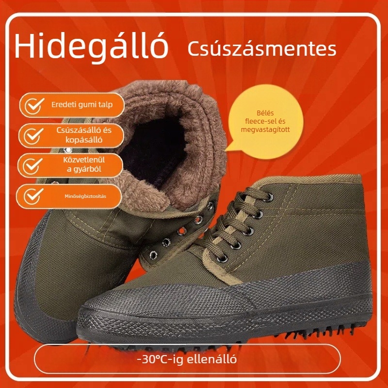 Téli vászon munkacipő magas szárú, fleece béléses, gumitalppal