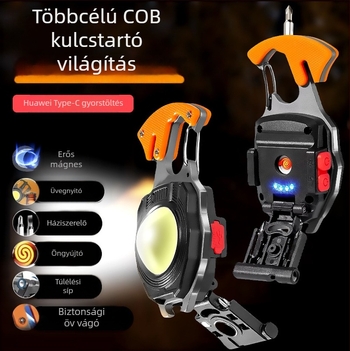 Alumínium ötvözet kulcstartó zseblámpa COB LED-del, 300 mAh akkumulátor, újratölthető, kézi energiatermelés, kompakt kialakítás