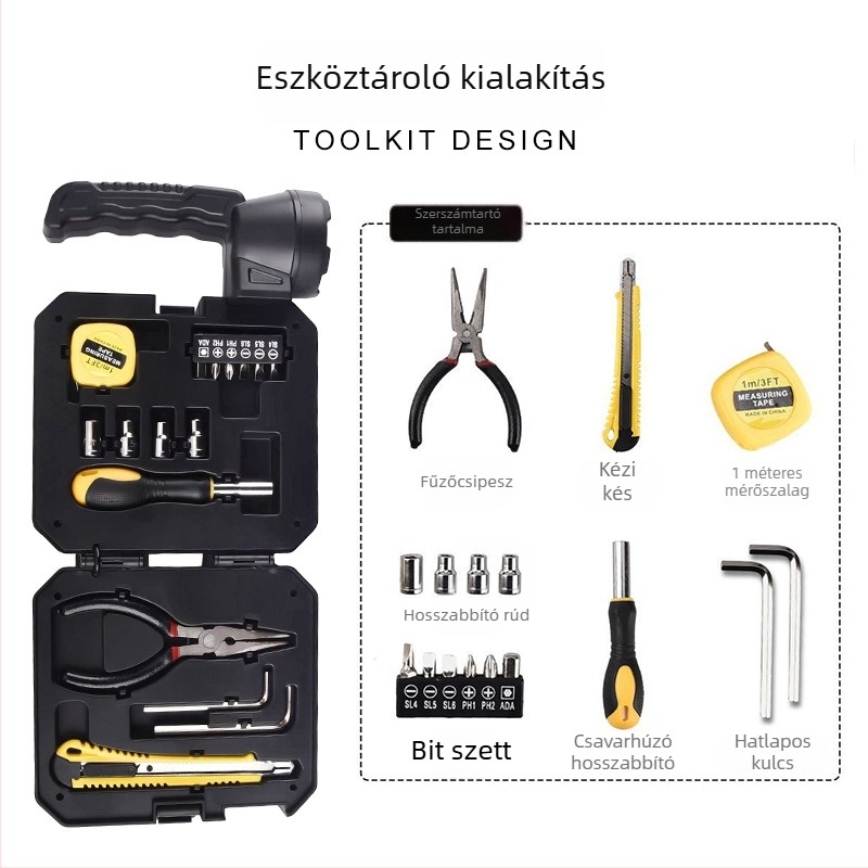 Napelemes kültéri keresőlámpa beépített szerszámkészlettel, 5W LED, 1200mAh, USB töltés, kézi hajtás, 360° forgás