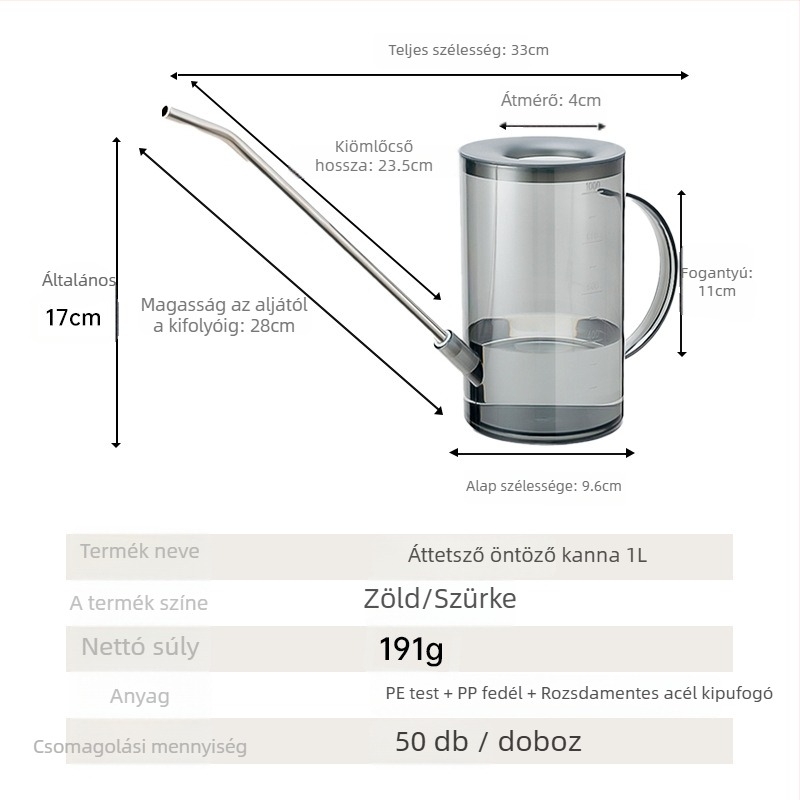 Kerti öntöző kanna – műanyag, 1000 ml, megerősített kialakítás, Rip márka
