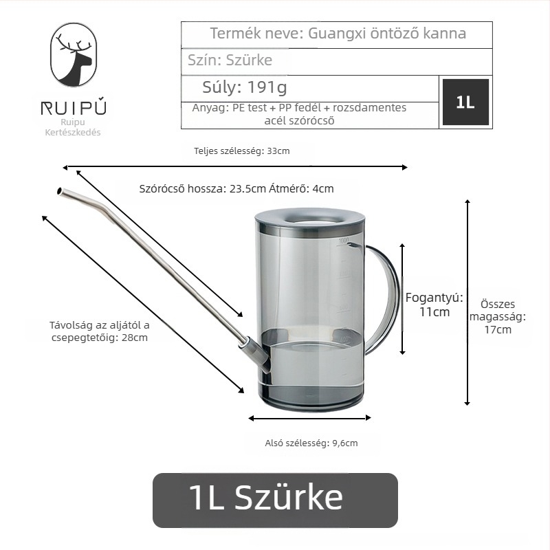 Kerti öntöző kanna – műanyag, 1000 ml, megerősített kialakítás, Rip márka