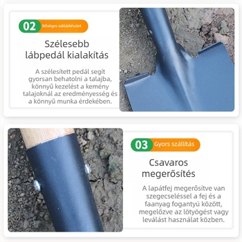 Fából készült nyelű kerti lapát, mangánacél, többfunkciós eszköz virág- és zöldségültetéshez, talaj megforgatásához