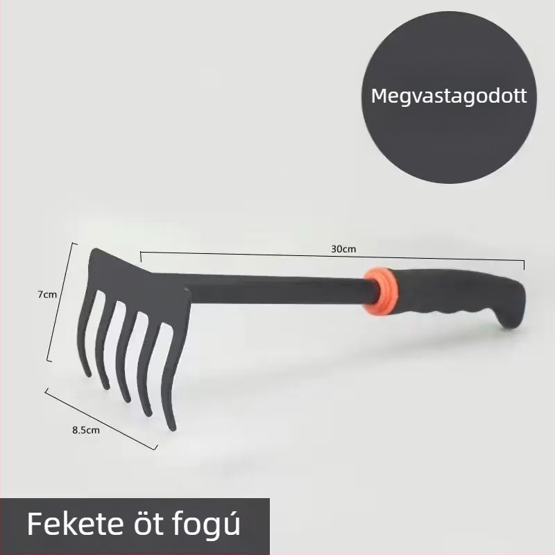 Kerti eszköz: kettős funkciójú gereblye, kapával és lapáttal a virágok, fák és zöldségek ültetéséhez