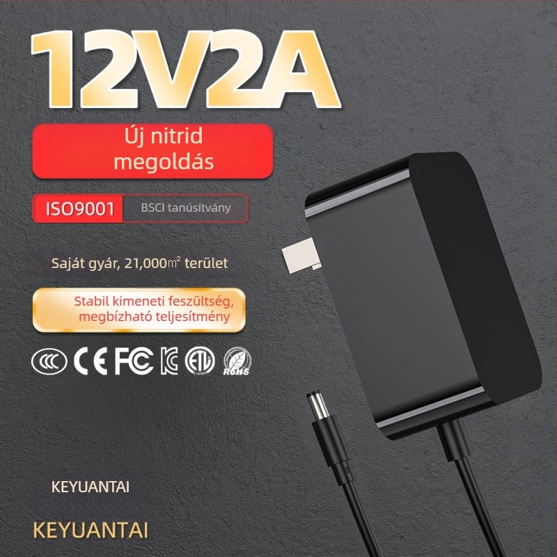 12V 2A tápegység, CCC tanúsítvánnyal, kiváló minőségű, monitorhoz és akváriumhoz