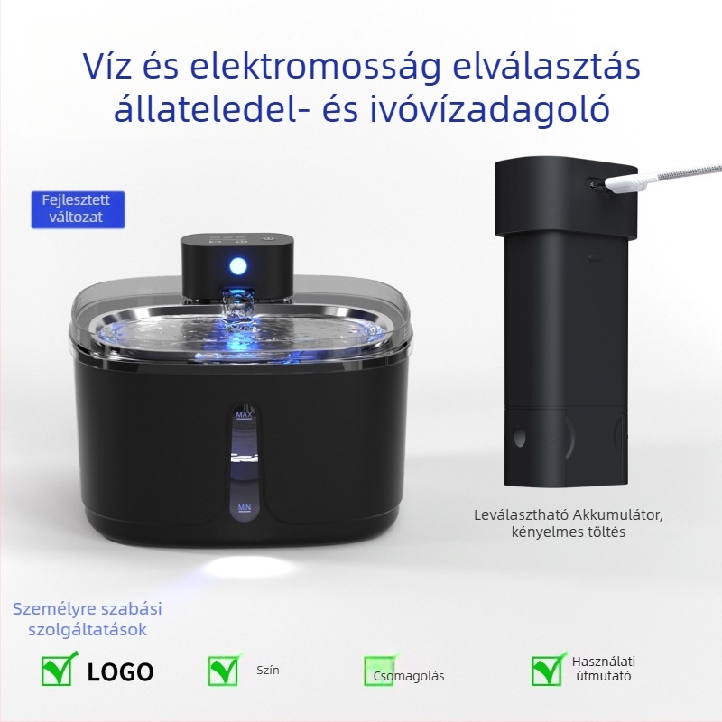 Macska vízforrás automatikus körforgással, modell A01sp, kapacitás 3,2 L, 4000 mAh akkumulátor, szétszedhető, alkalmazástartás nélkül