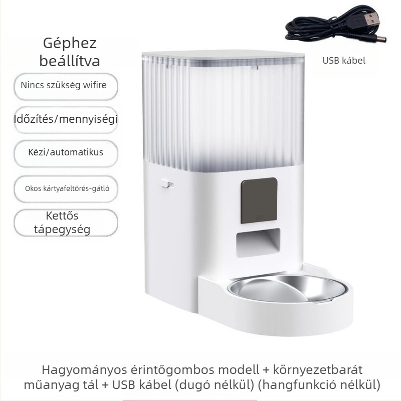 Macska intelligens etető időzített adagolással és távoli Wi‑Fi vezérléssel
