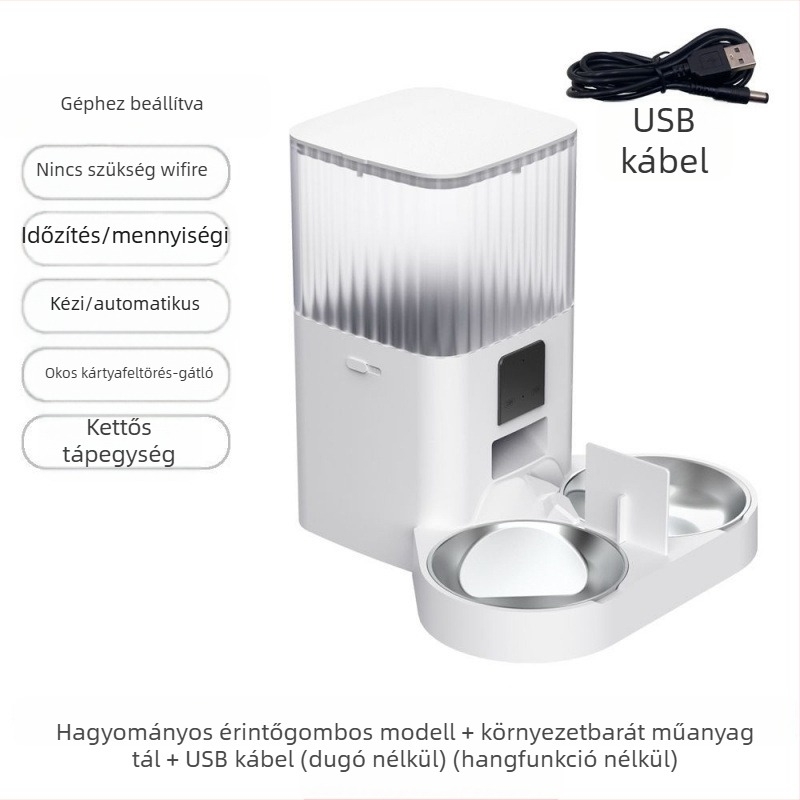 Macska intelligens etető időzített adagolással és távoli Wi‑Fi vezérléssel