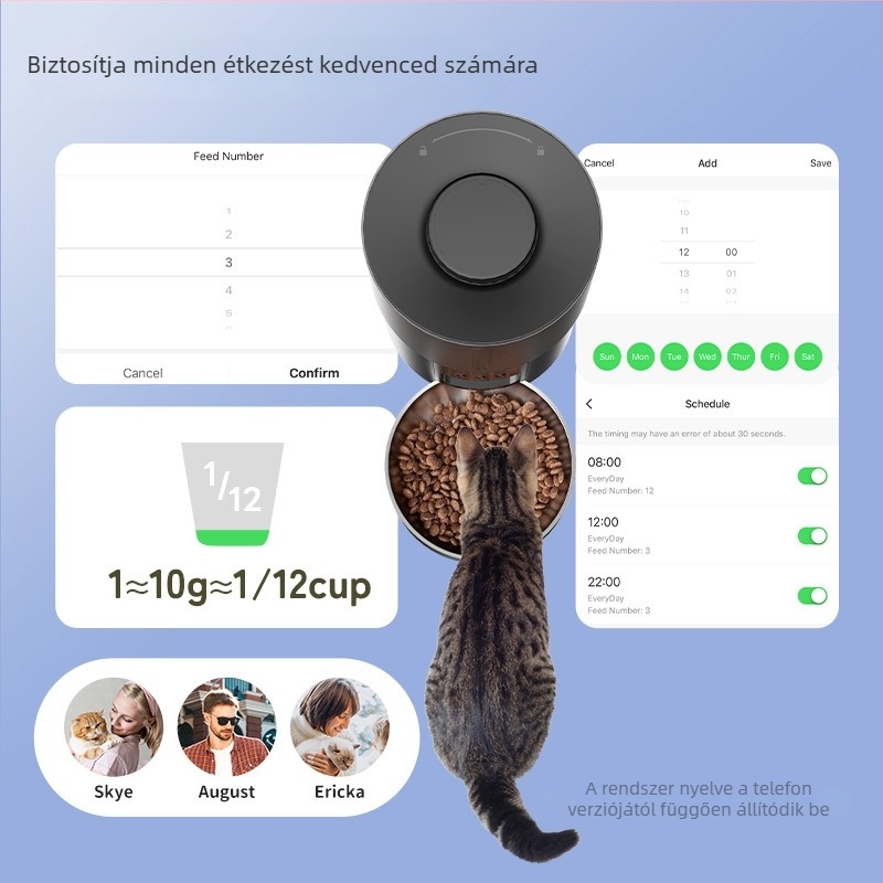Intelligens macska- és kutya etető – APP-vezérlés, leválasztható, modell A60, 2 kg