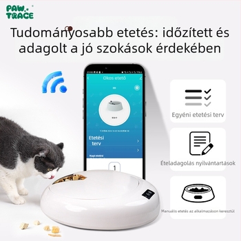 PawTrace Okos automata etető macskáknak és kutyáknak, alkalmazásvezérléssel, időzített etetéssel, nedves eleséghez