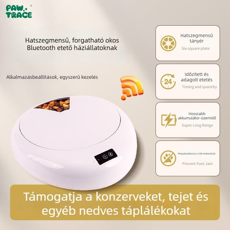 PawTrace Okos automata etető macskáknak és kutyáknak, alkalmazásvezérléssel, időzített etetéssel, nedves eleséghez