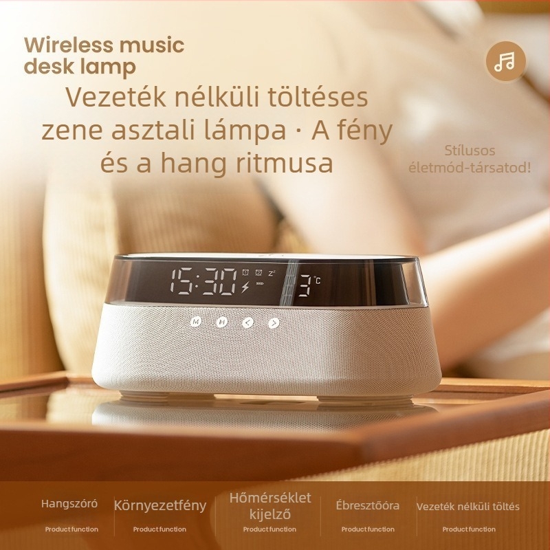 Vezeték nélküli Bluetooth hangszóró ébresztőórával és világítással – 2 hangszóró, Bluetooth 5.0, 10W, 100Hz-20kHz, SNR ≥70dB, Beépített 1000–1200 mAh akkumulátor