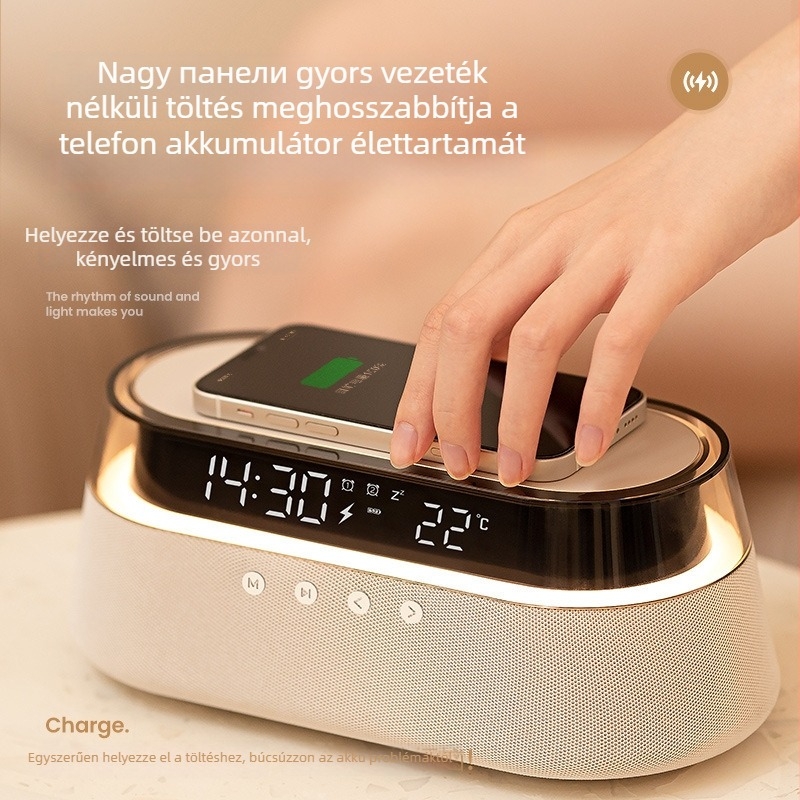 Vezeték nélküli Bluetooth hangszóró ébresztőórával és világítással – 2 hangszóró, Bluetooth 5.0, 10W, 100Hz-20kHz, SNR ≥70dB, Beépített 1000–1200 mAh akkumulátor