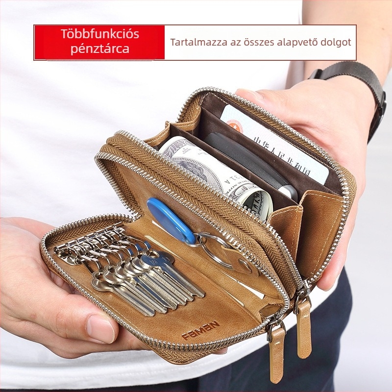 Kulcstartó táska férfiaknak: valódi bőr, első réteg marhabőrből, anti-fraud védelem, városi stílus