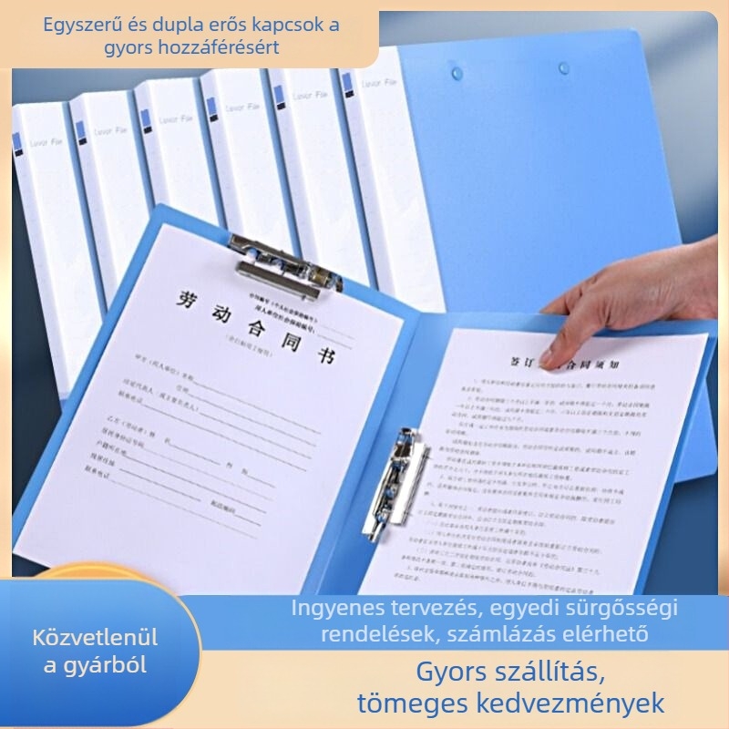 A4 méretű dokumentum mappa dupla erősségű szorítókkal, kötőmappa, szerződésmappa és vizsgadolgozatok