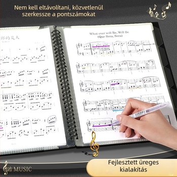 A4-es partitúra clip, Lepu clip a Mesibo/meishubao, műanyagból, spirálkötésű, kétoldalas átlátszó betét a zongora partitúrákhoz
