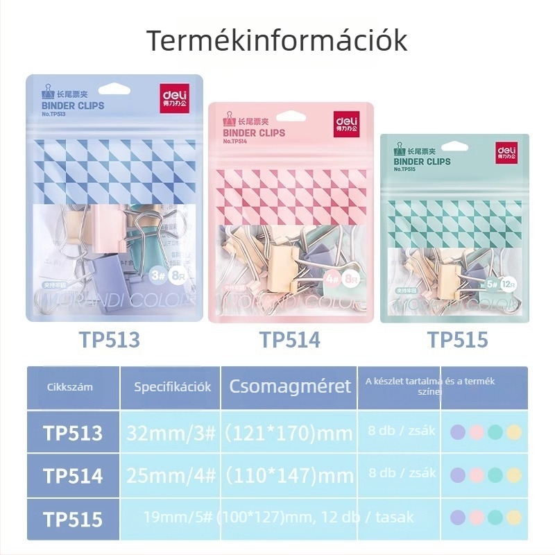 Deli tárca fém klipek készlet Tp513 Tp514 Tp515