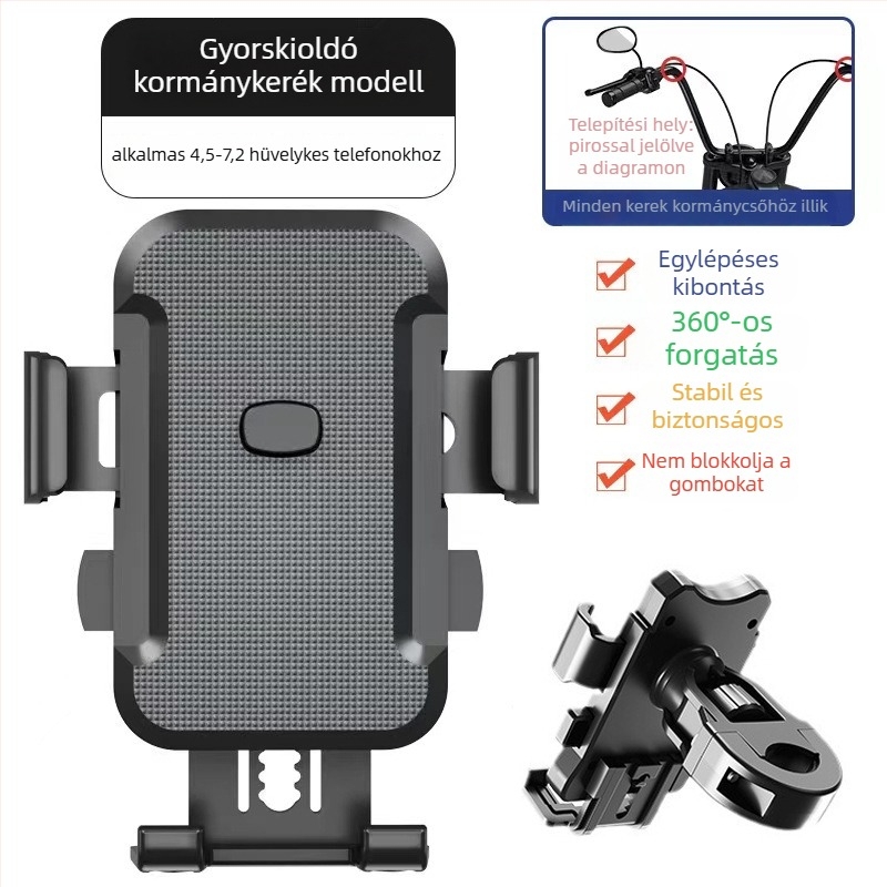 MT-56 Telefontartó autókhoz, elektromos autókhoz és motorkerékpárokhoz – ABS, kompatibil minden telefonnal, rezgéscsillapító navigáció