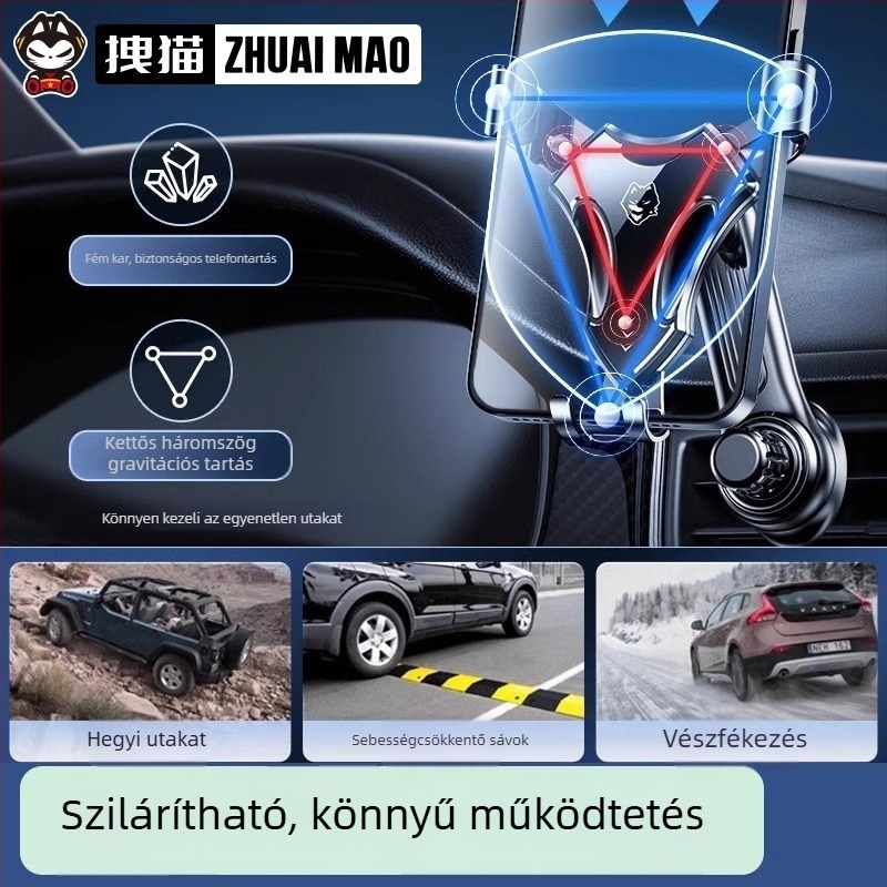 Gravitációs autós telefon- és navigációtartó, rögzítés a légcsatornához, Snap-On, univerzális kompatibilitás