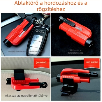 Mairichi Autóablak-törő kalapács | Anyag: ABS + volfrám acél | Súly: 0,19 kg | Többfunkciós biztonsági kalapács | Ablakot egy másodperc alatt betöri