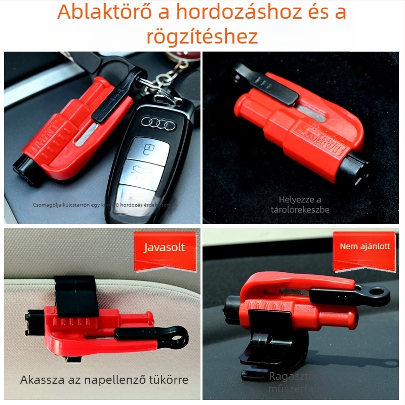 Mairichi Autóablak-törő kalapács | Anyag: ABS + volfrám acél | Súly: 0,19 kg | Többfunkciós biztonsági kalapács | Ablakot egy másodperc alatt betöri