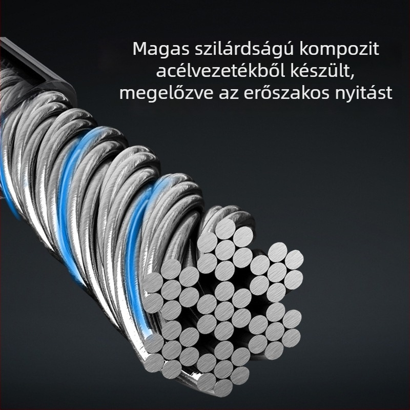 Autó kormánykerék zár lánccal és acélkábellel – Vas test, réz zárház, Modell 08767, Kompatibilis autókhoz