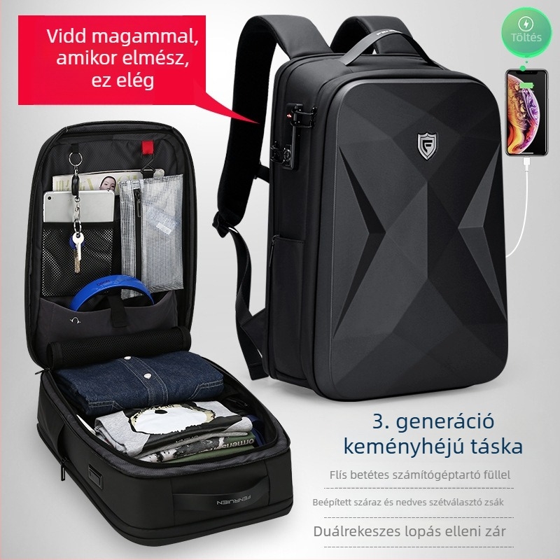 Üzleti és utazó laptop hátizsák, 20–35 L kapacitás, Oxford anyag, vízálló, lopás elleni védelem, kemény héj