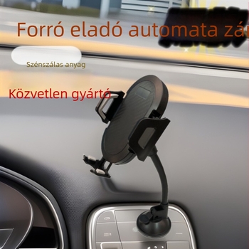 Autótelefon-tartó hosszú teleszkópos rúddal, szívófejes rögzítés, automatikus zárás, kompatibilis az első üveggel
