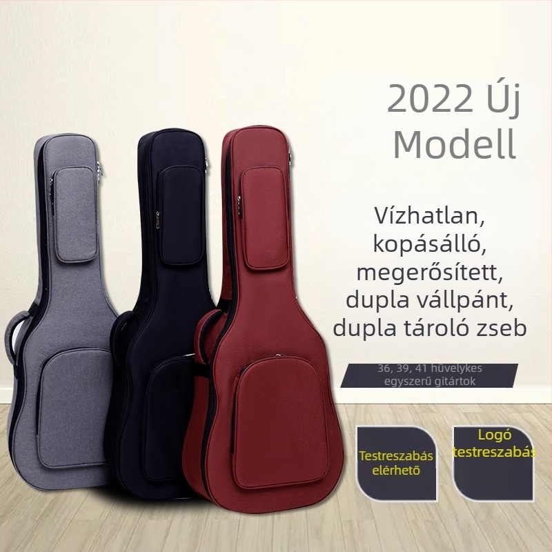 Gitártáska, vízálló, 20 mm vastag habos párnázás, légpárnás vállpánt, poliészter-pamut anyag, Oxford bélés