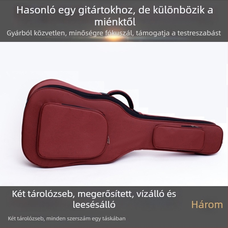 Gitártáska, vízálló, 20 mm vastag habos párnázás, légpárnás vállpánt, poliészter-pamut anyag, Oxford bélés