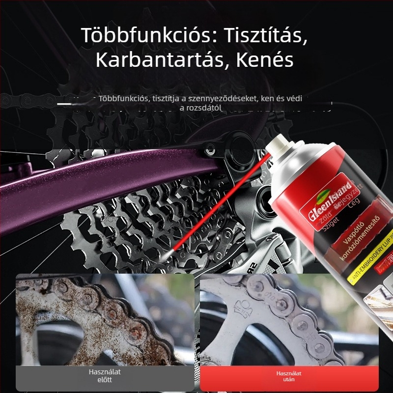 Többcélú tisztító és zárkenőanyag – rozsdát elleni spray-forma; oldja az olajfoltokat; eltávolítja a penészt és a rozsdát; járművekhez, háztartási gépekhez, konyhához és fürdőszobához.