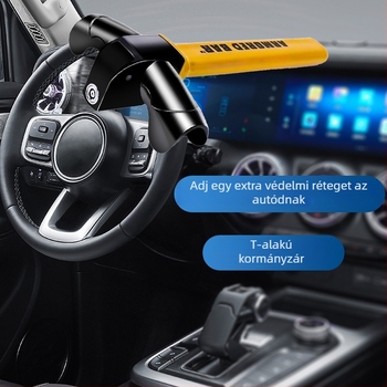 Autó kormánykerék zár, T-alakú, fémből, modell BY-1565, univerzális járműtípushoz, zárhenger plum