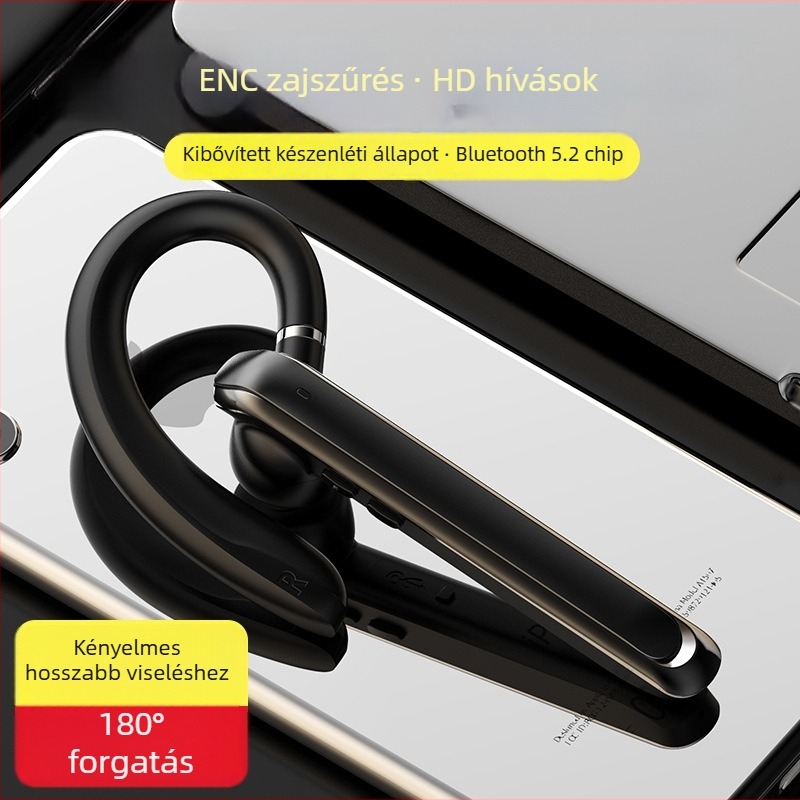 Fülbeakasztó vezeték nélküli Bluetooth fülhallgató, Bluetooth 5.2, mono, 10 m hatótáv, >8 órás üzemidő, IPX3 vízállóság