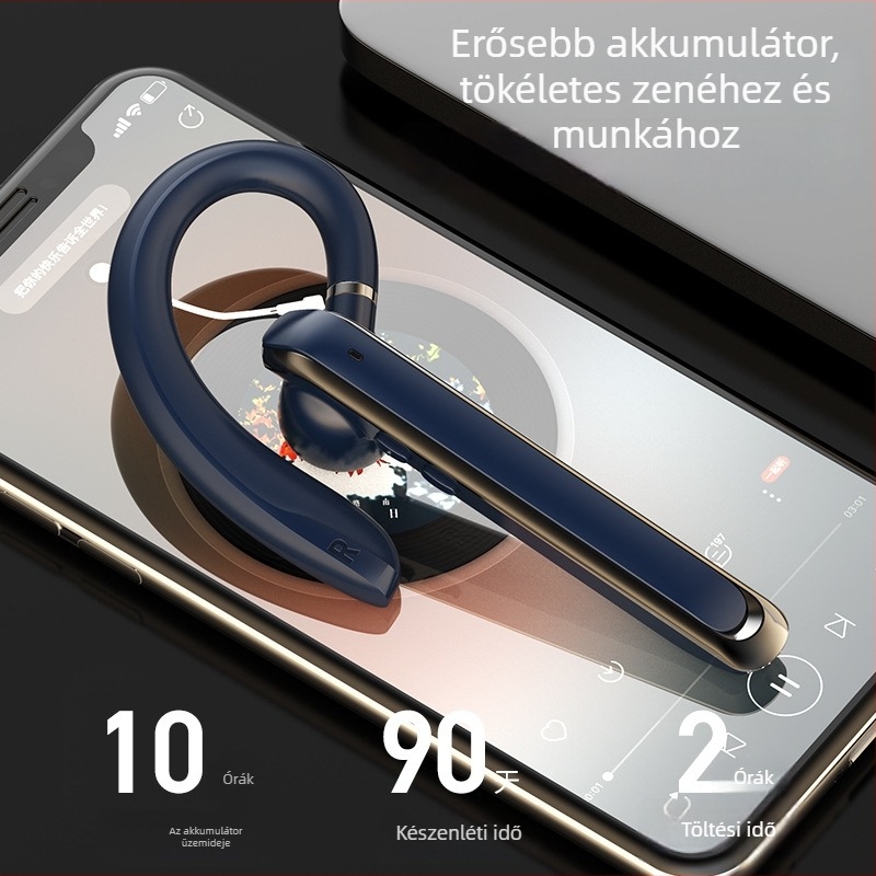 Fülbeakasztó vezeték nélküli Bluetooth fülhallgató, Bluetooth 5.2, mono, 10 m hatótáv, >8 órás üzemidő, IPX3 vízállóság