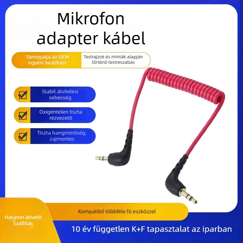 DSLR kamera mikrofon kábel 3,5 mm interfésszel (aranyozott csatlakozók; oxigénmentes rézmag; TPE-kábel; ROHS tanúsított)