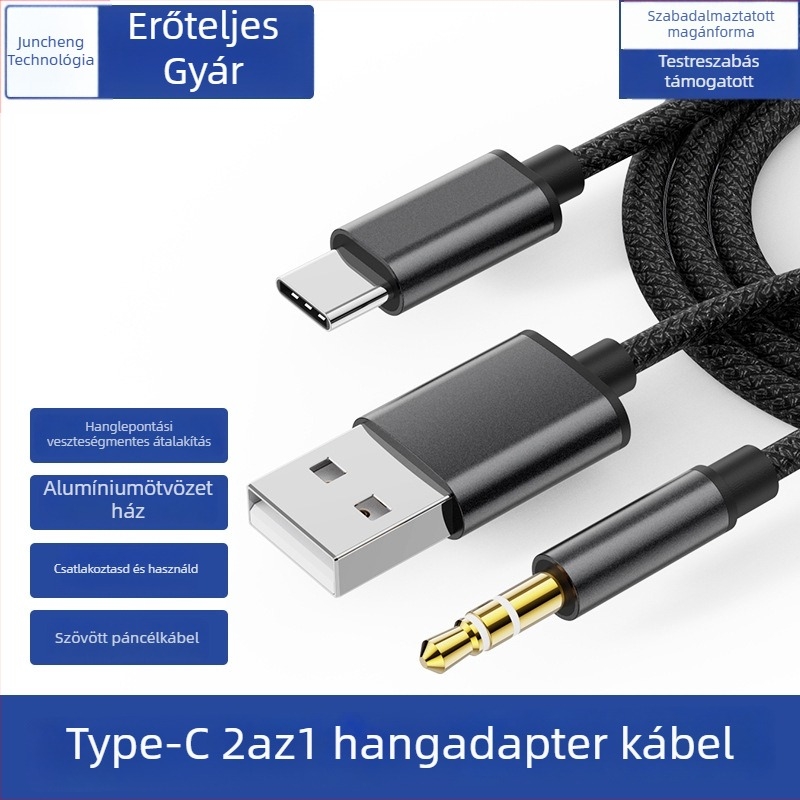 Neutral Type-C audió töltőkábel, USB + 3,5 mm autó AUX, mag: tin-plated réz, vezető: oxigénmentes réz, nikkel bevonat