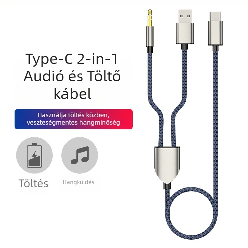 Neutral Type-C audió töltőkábel, USB + 3,5 mm autó AUX, mag: tin-plated réz, vezető: oxigénmentes réz, nikkel bevonat