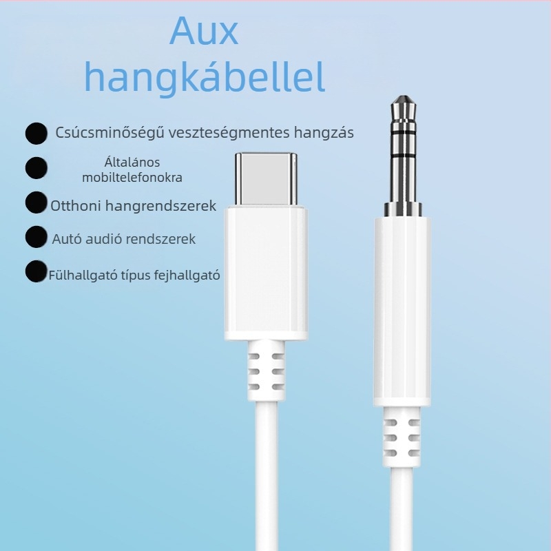 Type-C to DC3.5mm audió kábel – nikkelbevonatos, rézmag, PET vezető, PC-kompatibilis