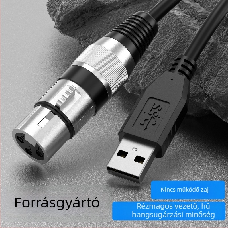 XLR-USB audiókábel – 2 m, réz vezetőmag, nikkelezett csatlakozók, XLR-USB interfész, ROHS tanúsított