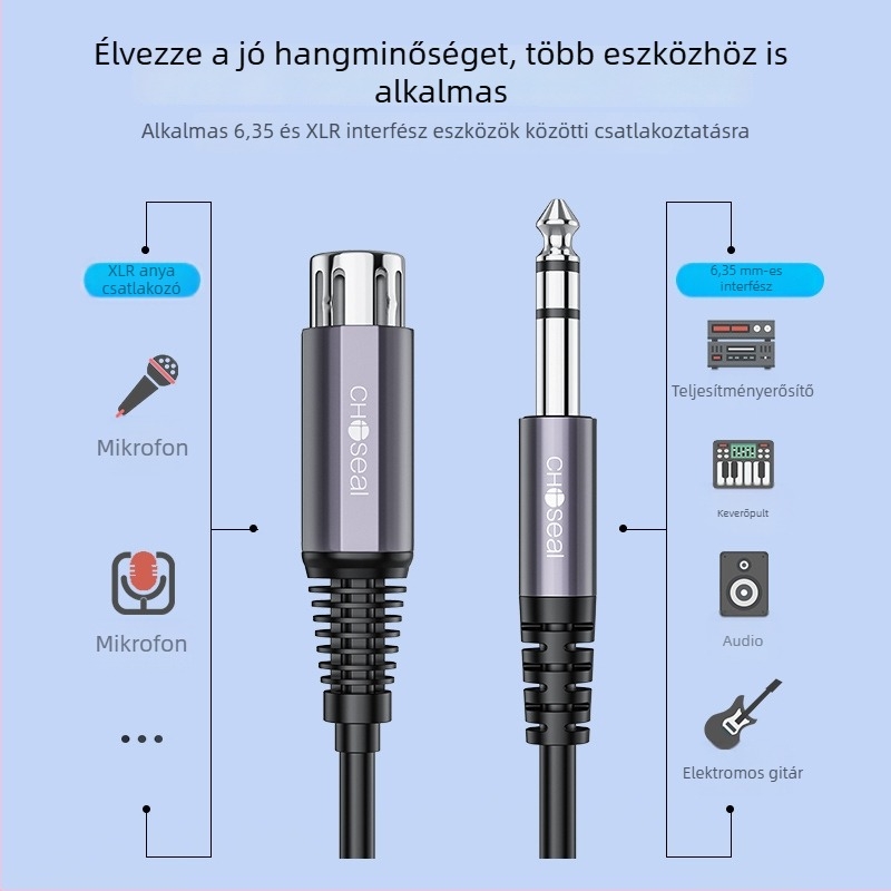 Akihabara 6,5 mm-től 6,35 mm-ig terjedő balancolt sztereó audio kábel XLR csatlakozókkal, férfi és női végződéssel a hangkártyához és a mikrofonhoz