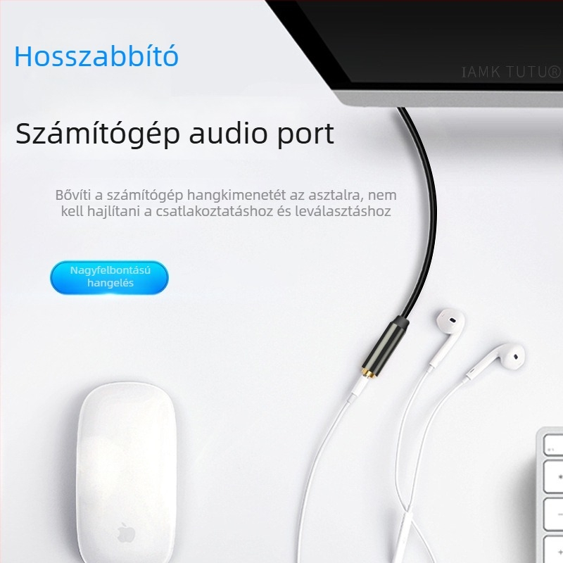 3,5 mm férfi–nő audió hosszabbító kábel, 4 vezetékes, mikrofonhoz és fejhallgatóhoz