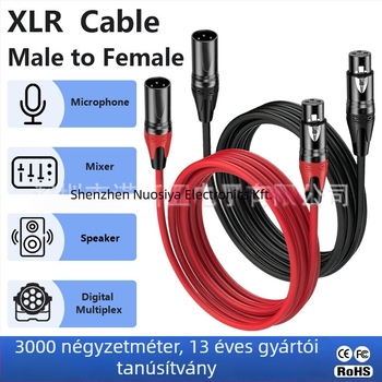 XLR 3-vezetékes audio kábel férfi–női csatlakozók, nikkelezett csatlakozók, oxigéntől mentes réz vezetők, RoHS, modell F01