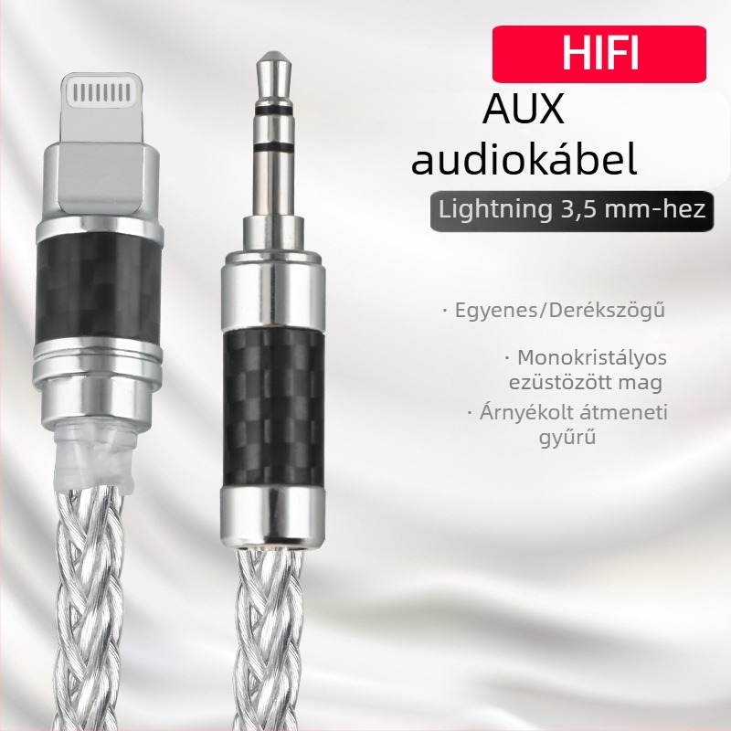 Lightning-tól 3,5 mm AUX autó audio kábel ezüstbevonat rézvezetővel