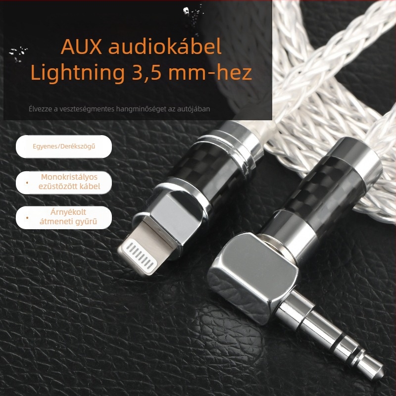 Lightning-tól 3,5 mm AUX autó audio kábel ezüstbevonat rézvezetővel