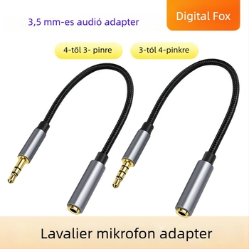 Digital Fox mikrofon nyakra rögzíthető adapterkábel, 3,5 mm 4-pólusúról 3-pólusra, nylonmag, rézvezető
