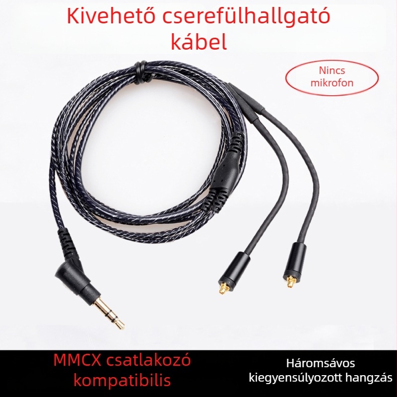 MMCX univerzális audiokábel fejhallgatókhoz SE215 SE535 UE900 – fonott kivitel, rézmag oxigénmentes, PVC szigetelés