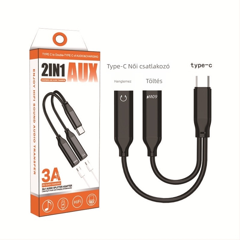 PD60W Kettős Type-C Audio Adapter 1–2 Digitális Fejhallgató Kimenethez, Aranyozott, CE tanúsítvány